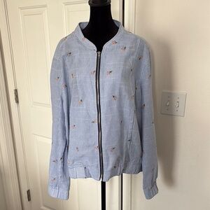 Skies Are Blue Stripes Jacket with Floral Embroidery